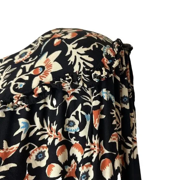 H&M Black Floral Long Sleeve Dress Sz 8 M Flowy Y2K Cottagecore Boho - Picture 8 of 14